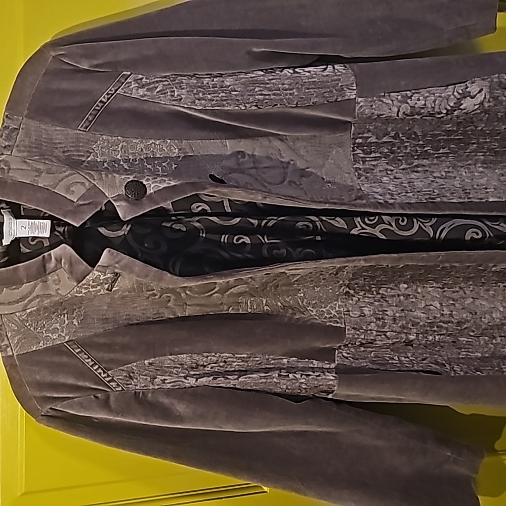 Chicos Long Patchwork Gray Velvet Lightweight Jac… - image 8